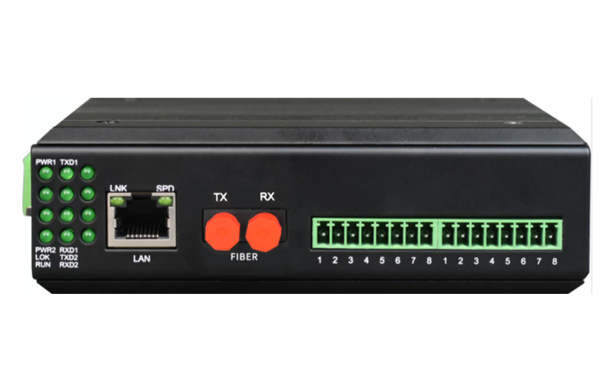四海全讯5123-工业轨式2路串口服务器(带1路光纤串口)